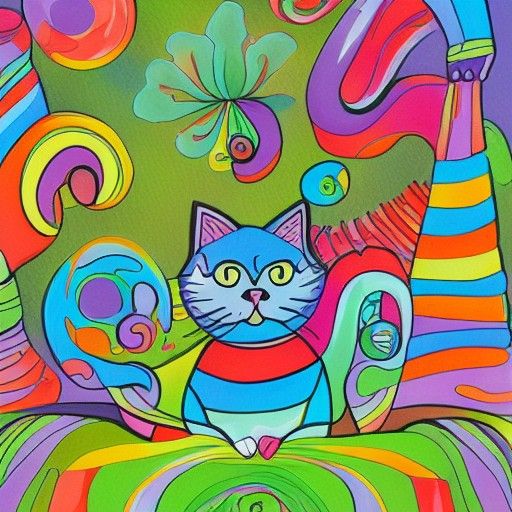 Vibrant Cat-Plant Hybrid in Candyland Gouache