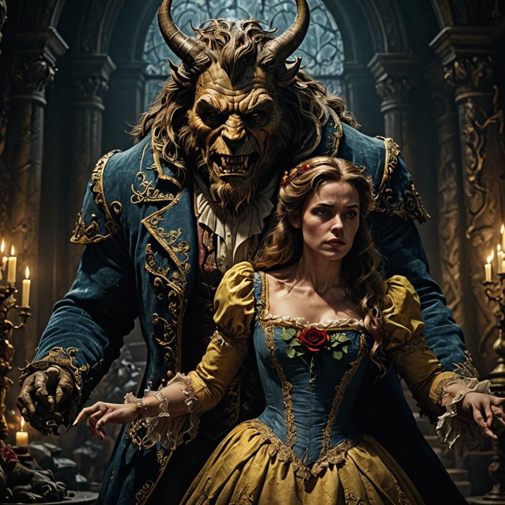 Beauty and The Beast Horror, Sinister Hyperrealistic Scene