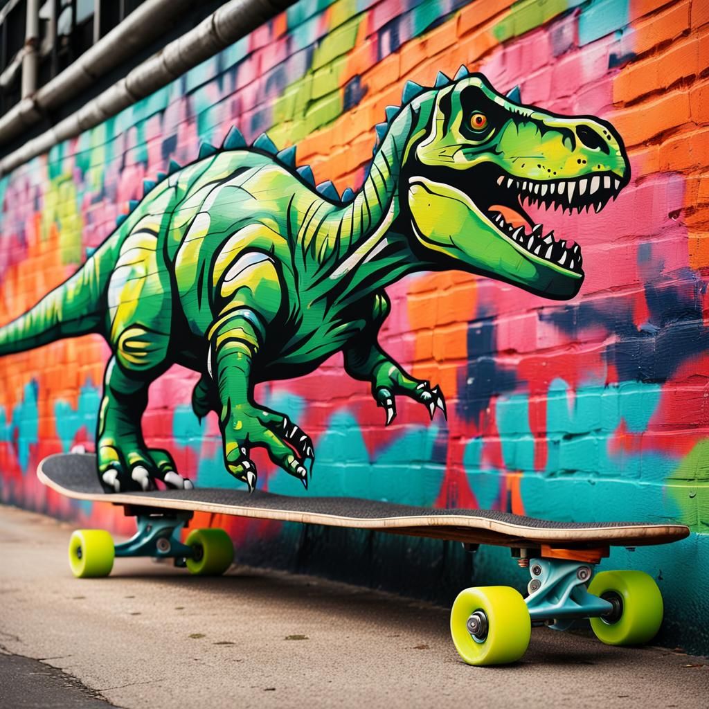 Dinosaur Graffiti Masterpiece in Urban Decay