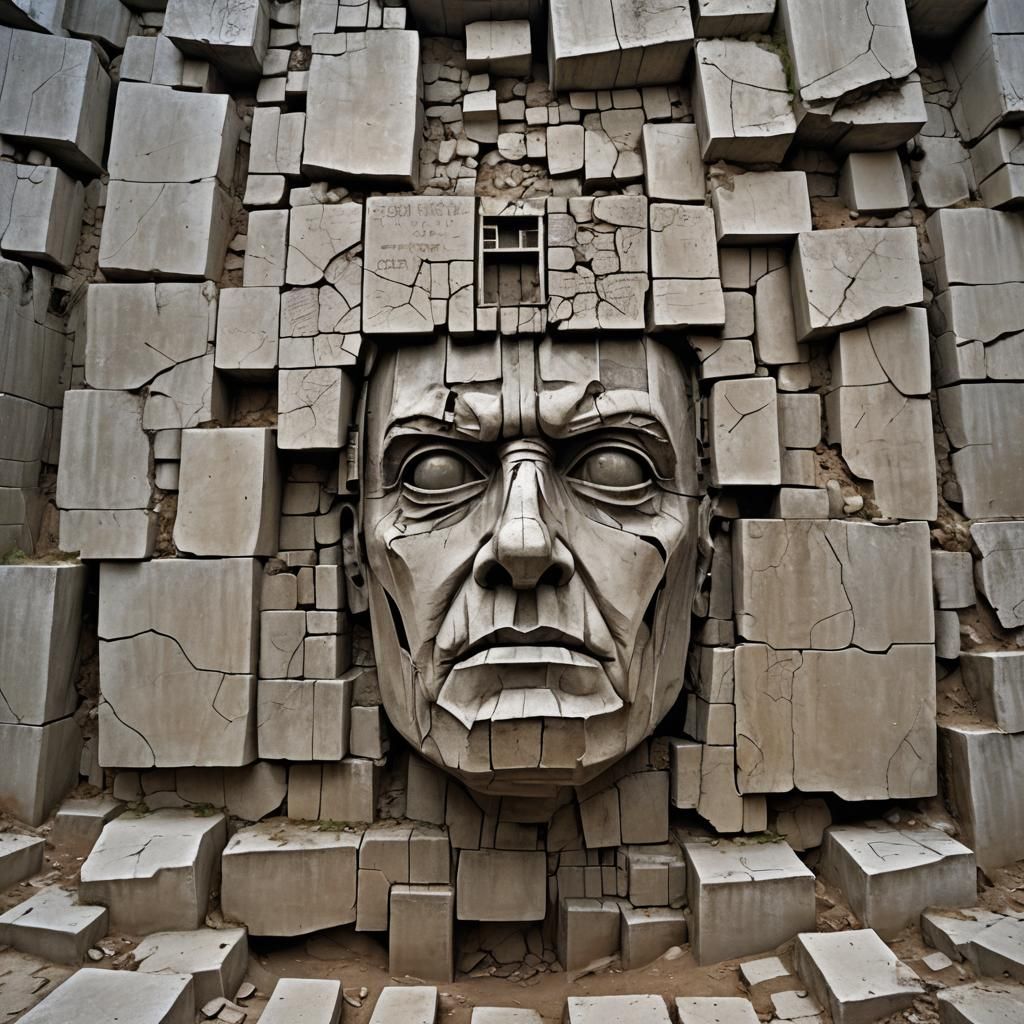 Darth Vader Sculpture in Cracked Concrete Labyrinth