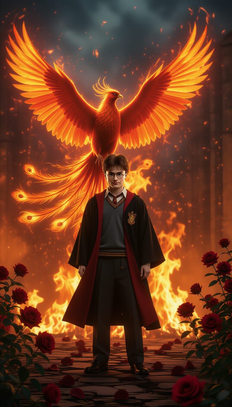 Harry Potter and Phoenix in Cinematic Vintage Style