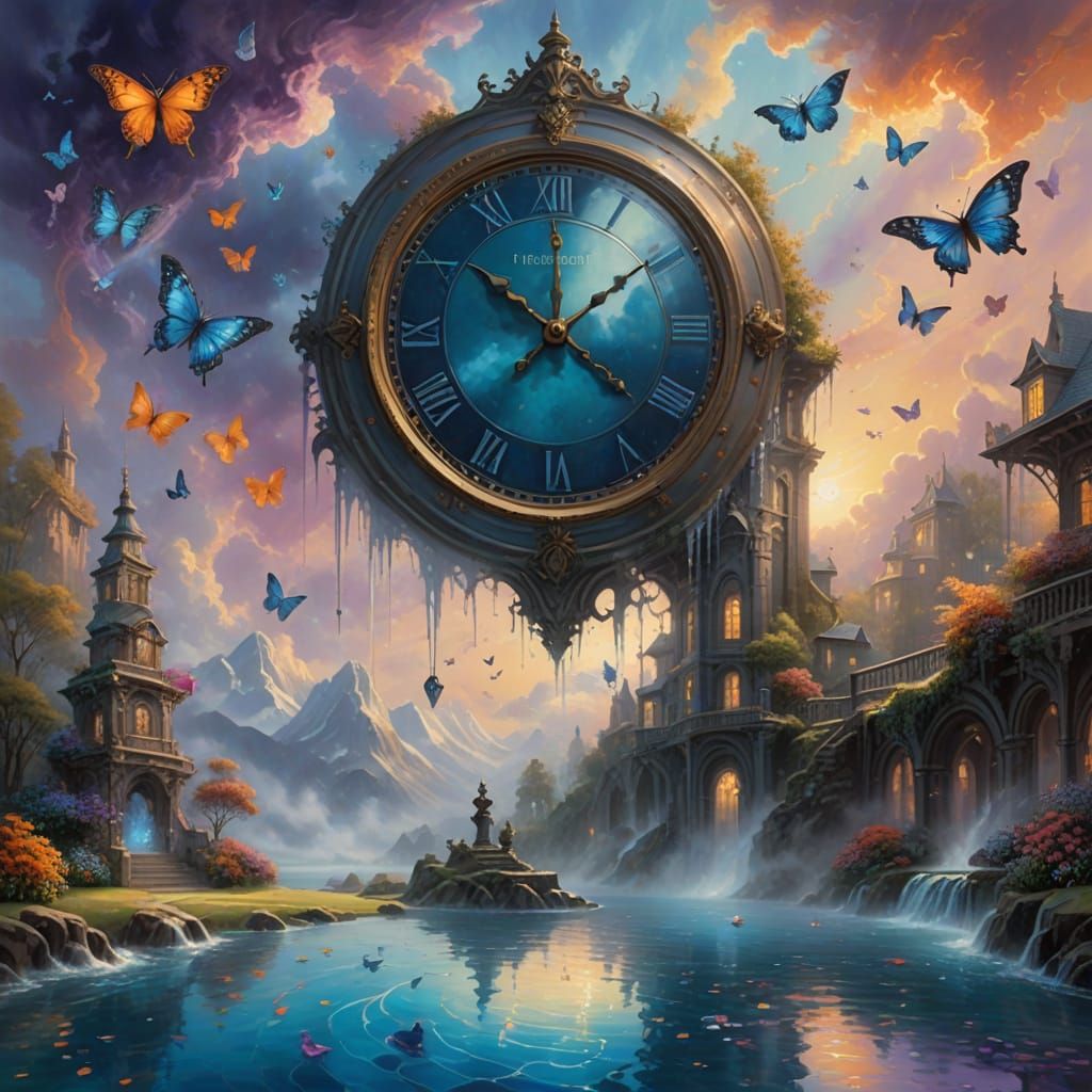 Ethereal Clockwork Dreamscape in Watercolor