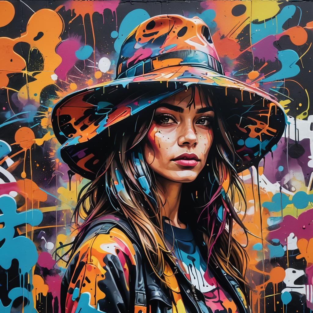 Woman in Vibrant Graffiti Street Art