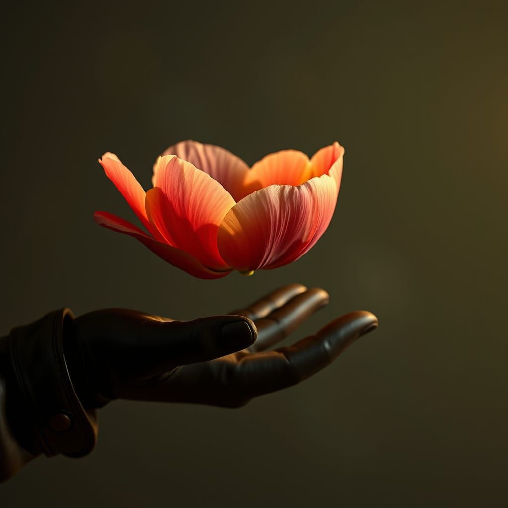 Delicate Peony Petal Suspended in Mid-Air
