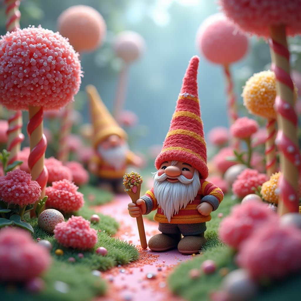 Gnomes Tend a Candy Garden in Whimsical Style