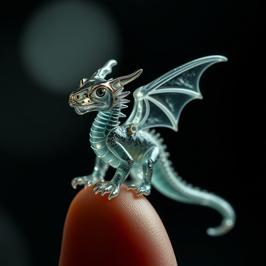 Tiny Glass Dragon Perches on a Finger