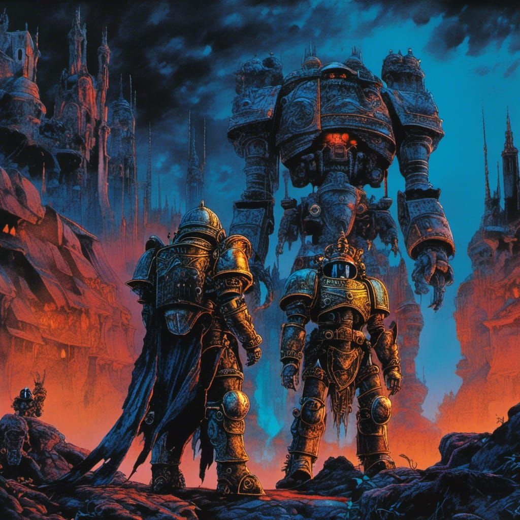 Space Marines Guarding Sci-Fi Planet in Neon Light