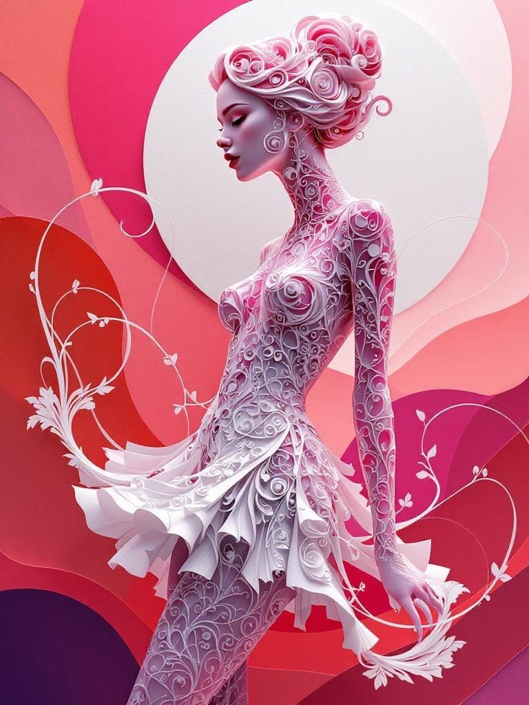 Papercraft Figure Study in White on Gradient Background