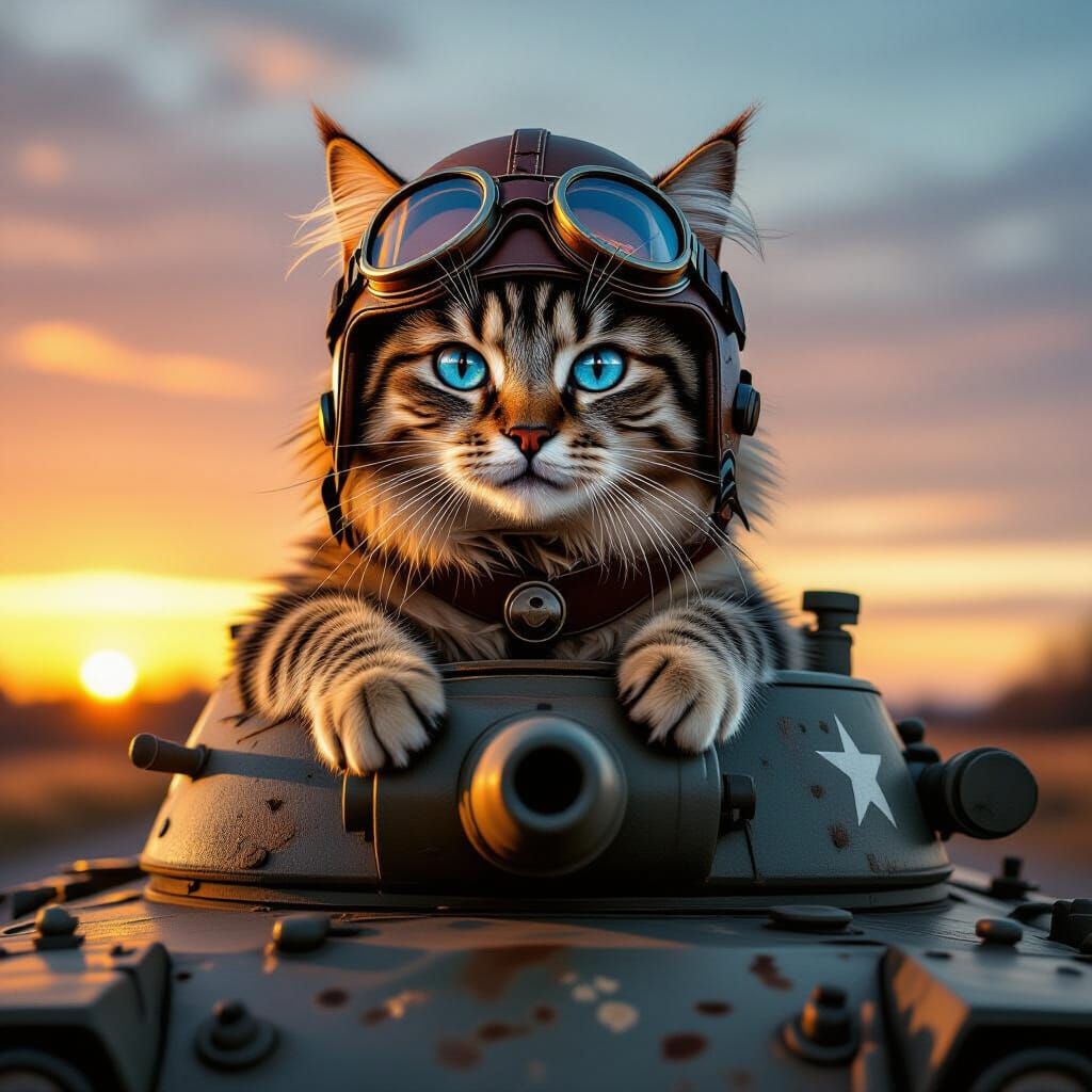 Cat Tank Operator in Photorealistic Style