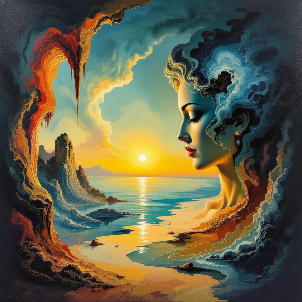 Surreal Dreamscape of Archetypes in Dali-Inspired Impasto