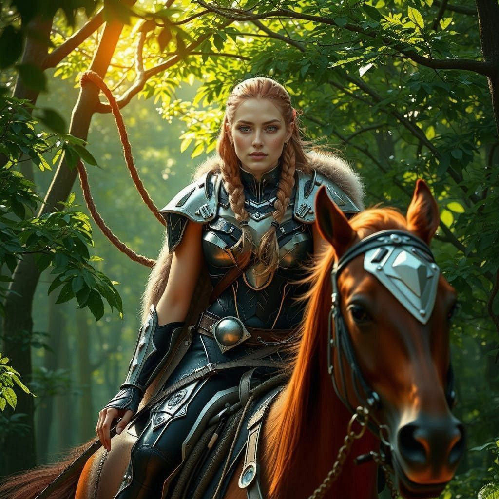 Elegant Warrior Woman in Futuristic Armor
