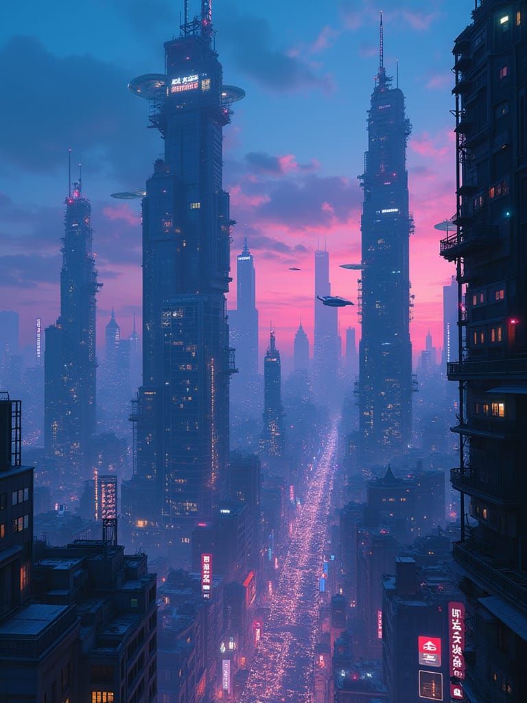 Futuristic Cityscape in Cyberpunk Style