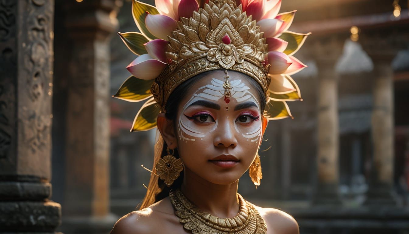 Balinese Dancer in Sacred Lotus Headdress