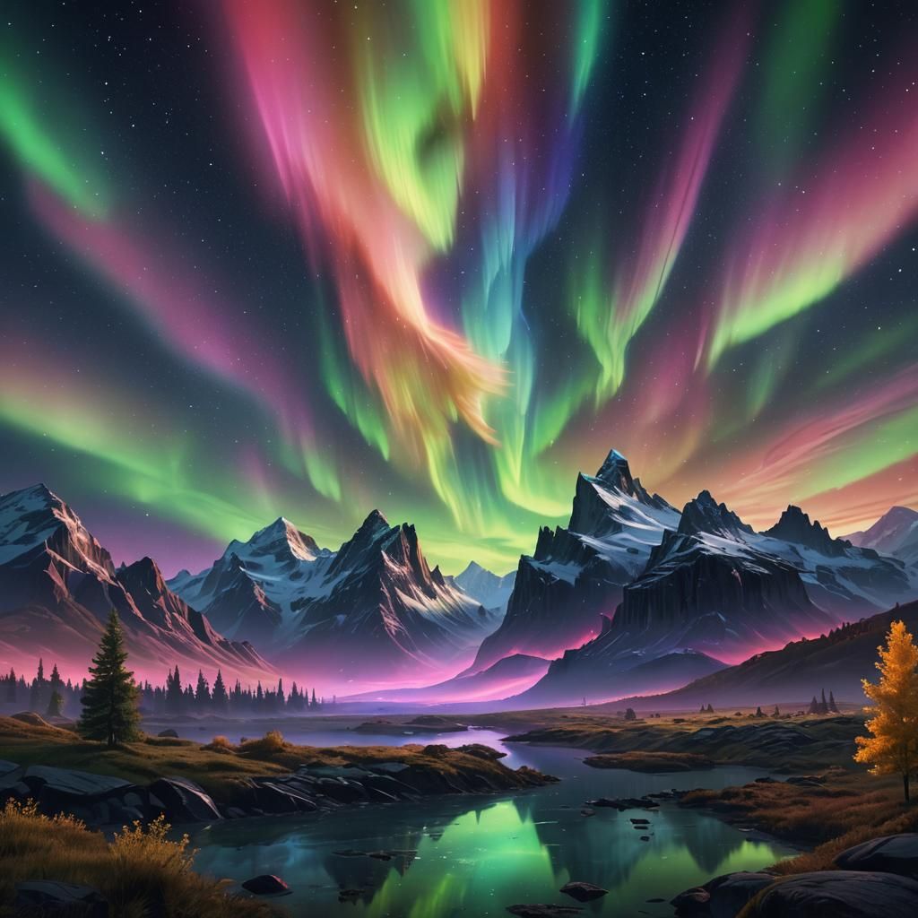 Colorful Aurora Lights Up Night Sky