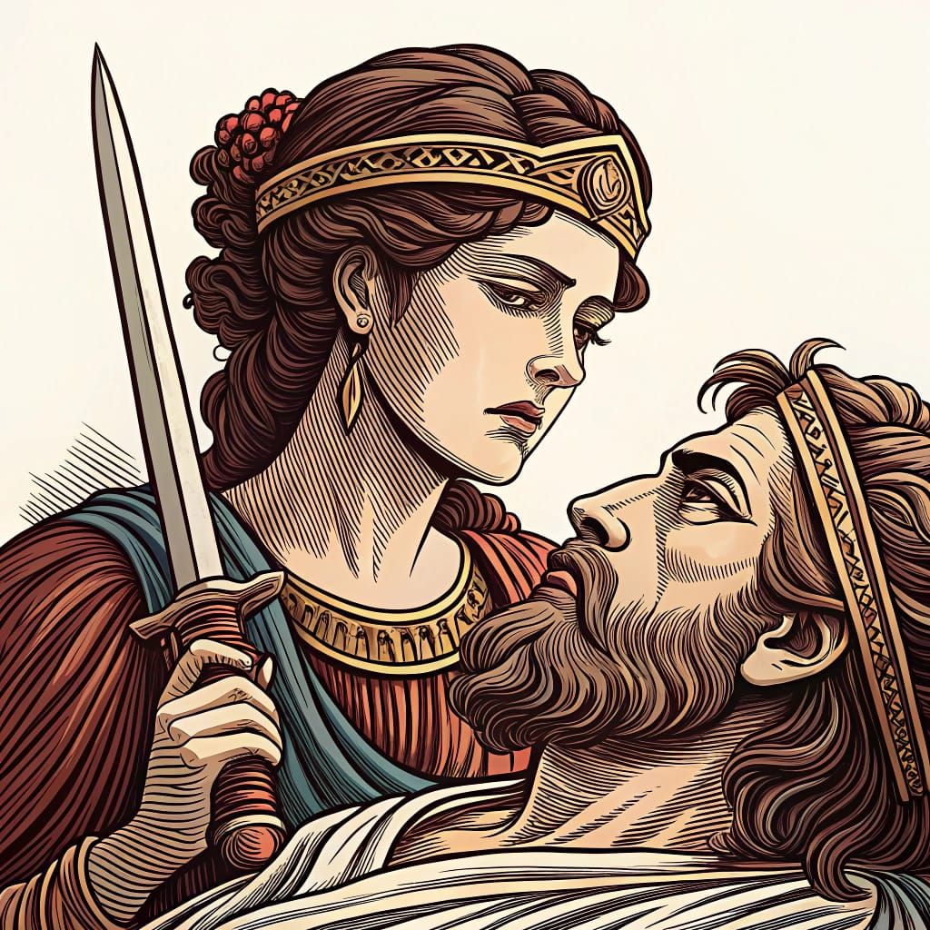 Ancient Biblical Scene in a Distinctive Woodcut Style