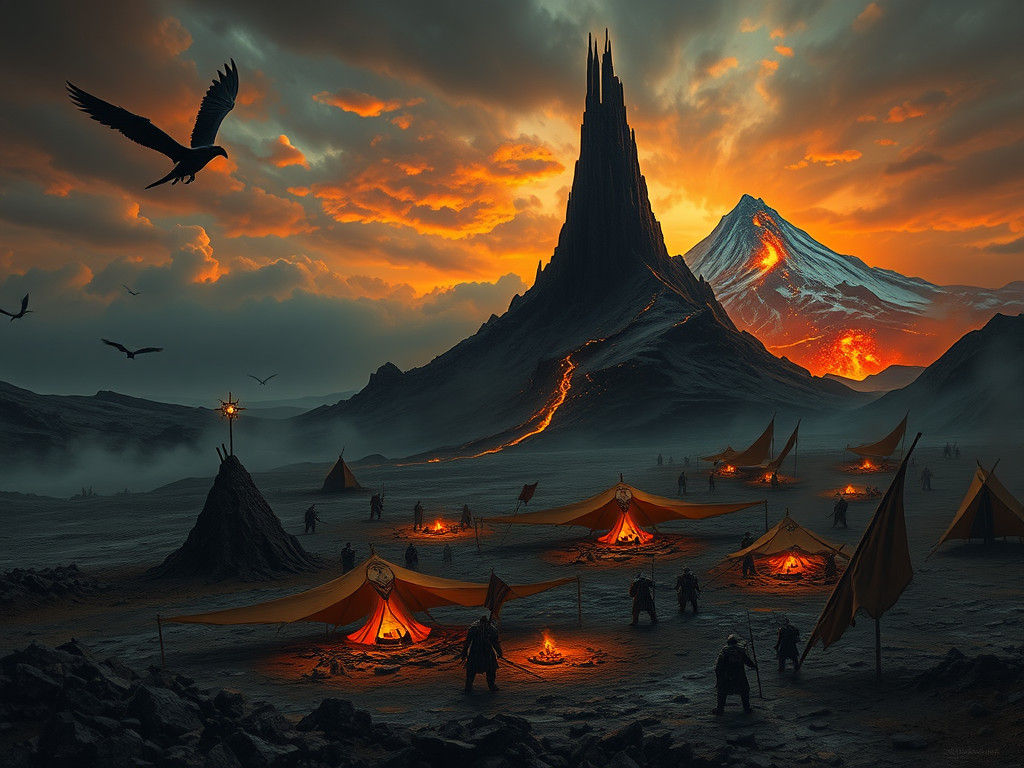 Mordor's Desolate Skyline with Sauron's Tower