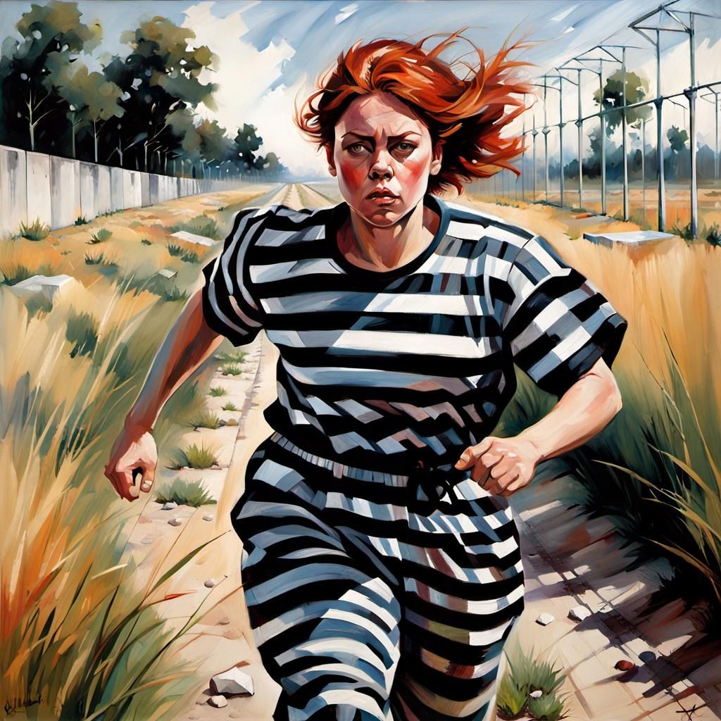 Female Prisoner's Escape: Acrylic Painting