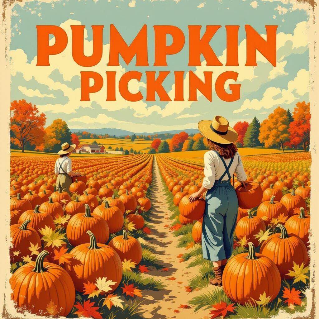 Vintage Pumpkin Picking Poster in Fall Colors
