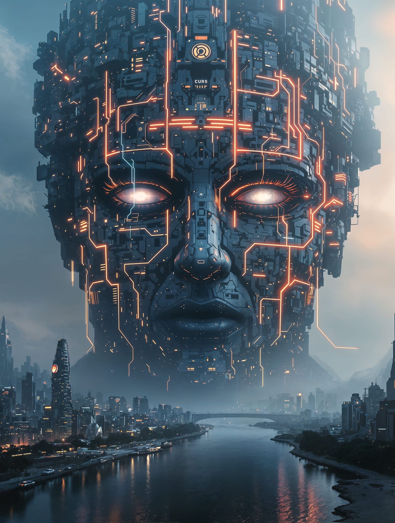 God of the Cityscape in Cyberpunk Style