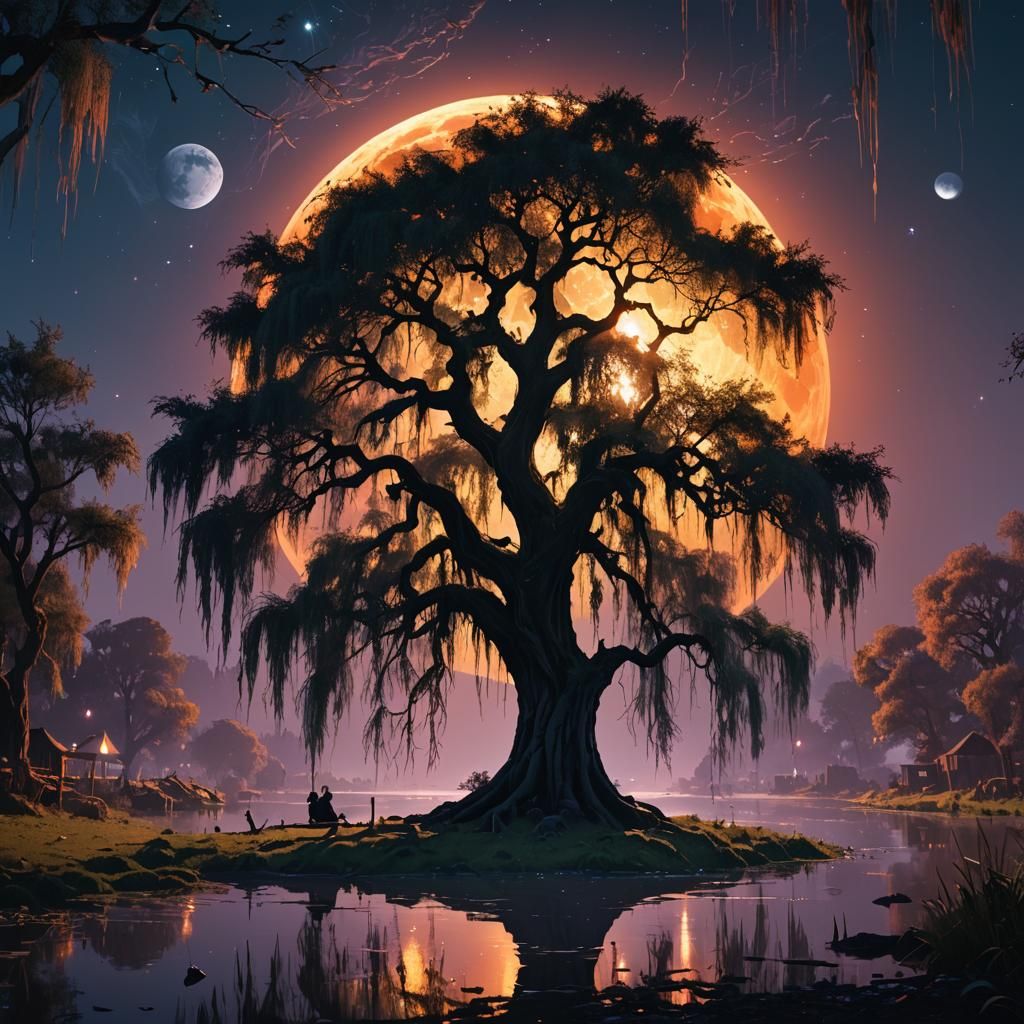 Magical Weeping Willow in Fantasy Landscape