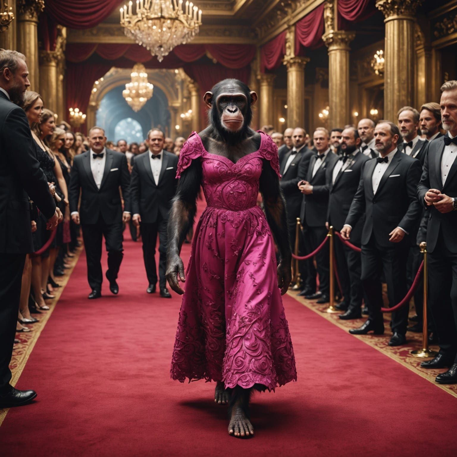 Chimpanzee Red Carpet Glamour in Vibrant Colors