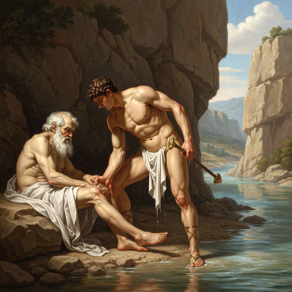 Theseus Washes Sciron's Feet by River in Heroic Style