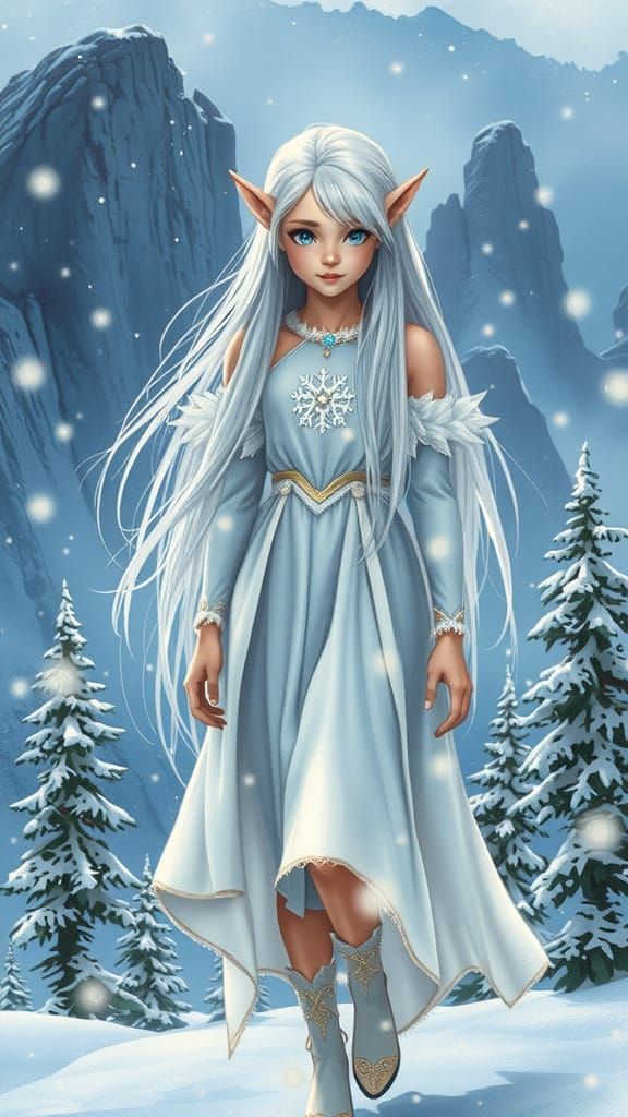 Enchanting Winter Elf in a Snowy Landscape