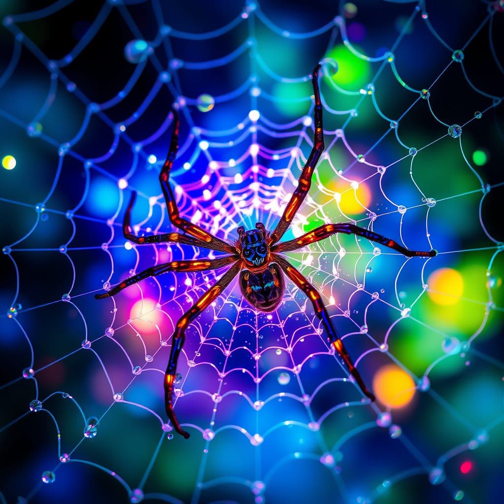 Fiber Optic Spider Weaving a Glistening Web