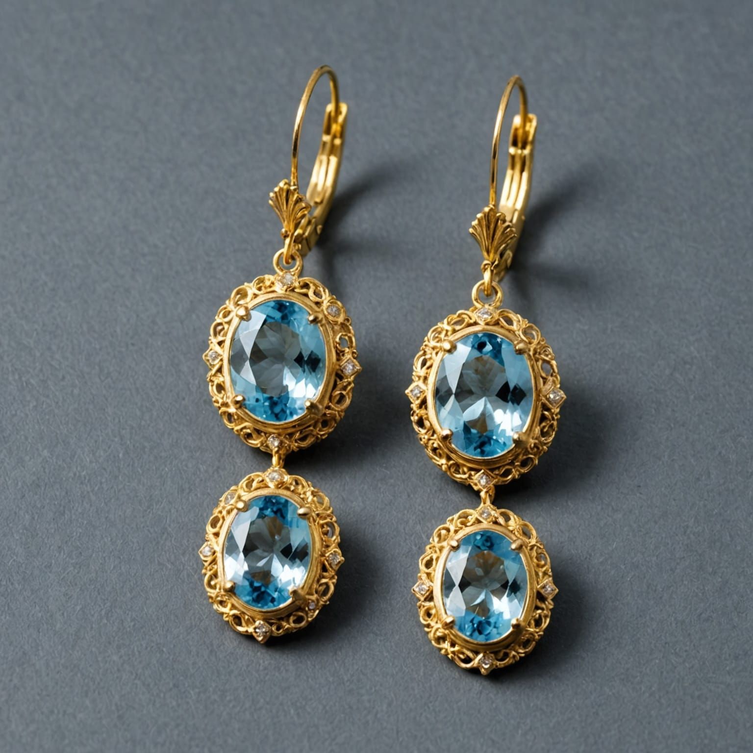 Luxurious Gold Earrings Adorned with Vibrant Aquamarines