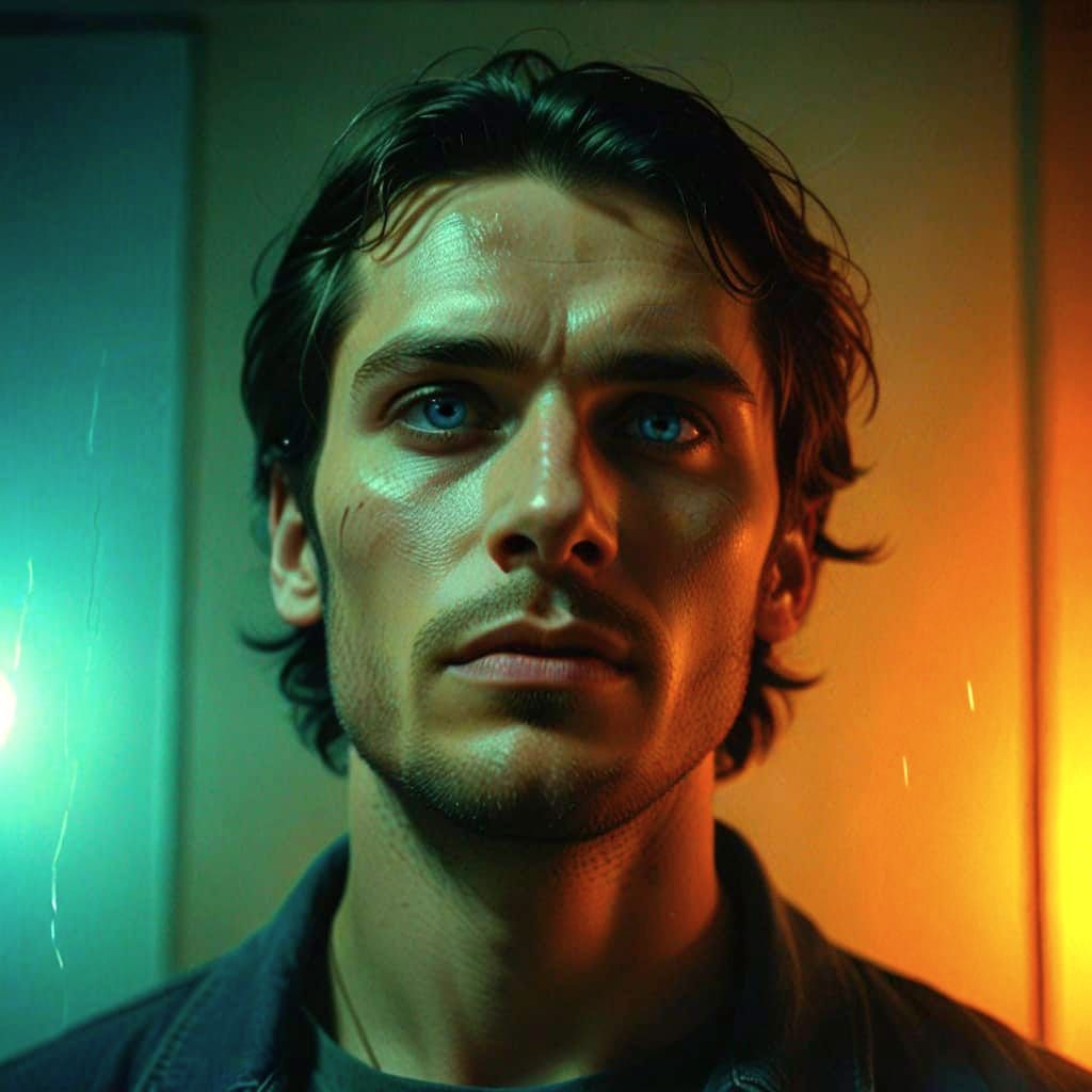 Handsome Russian Man with Soul Aura: Cinematic Film Still