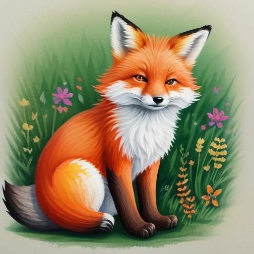 Cute Little Fox in Gouache Painting