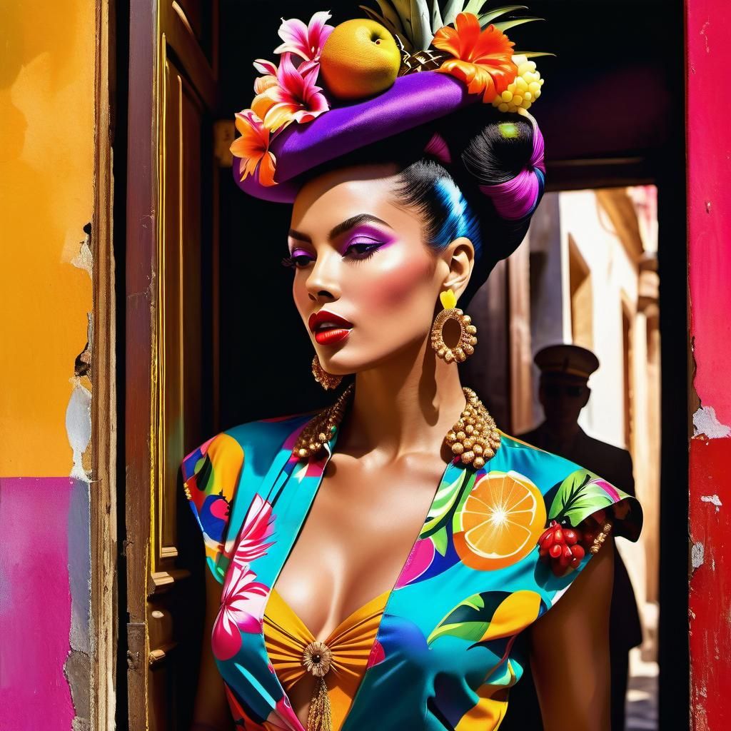 Pop Art Woman Bursting Through Doorway