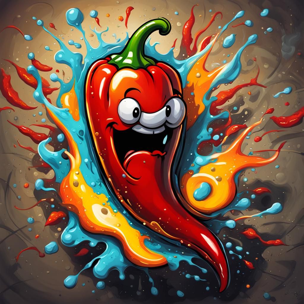 Cartoon Hot Chili Pepper Graffiti Art