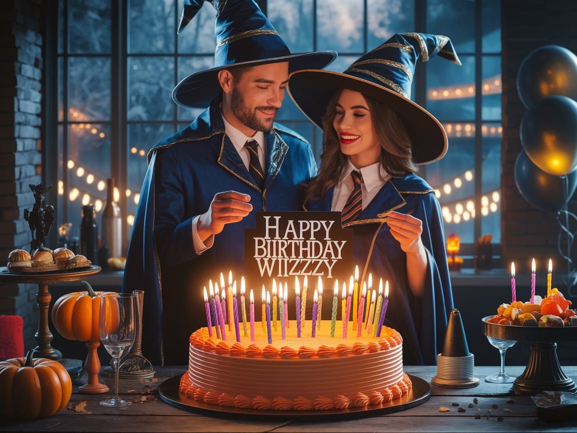 Wizard Halloween Birthday Party Scene Hyperrealistic