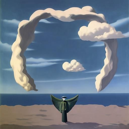 Surreal Scene in Magritte Style