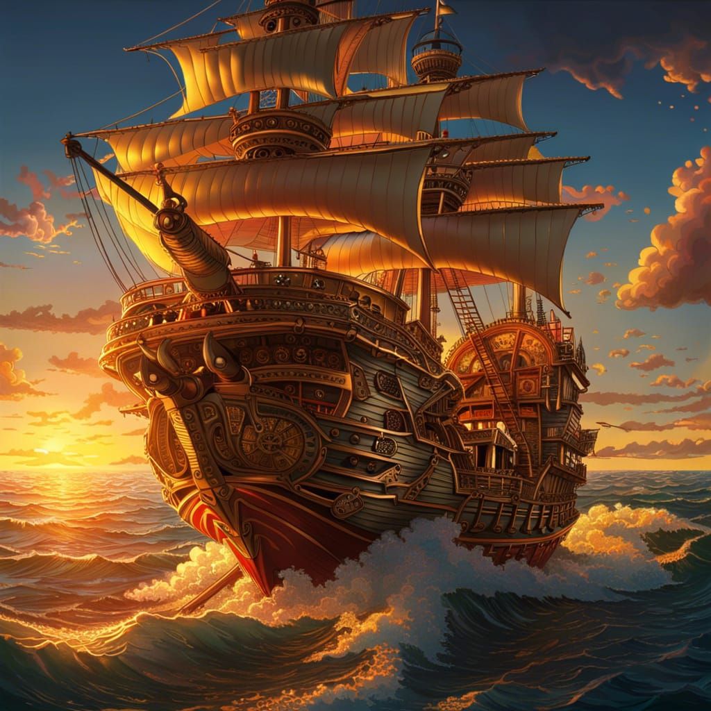 One Piece Pirate Ship at Golden Hour
