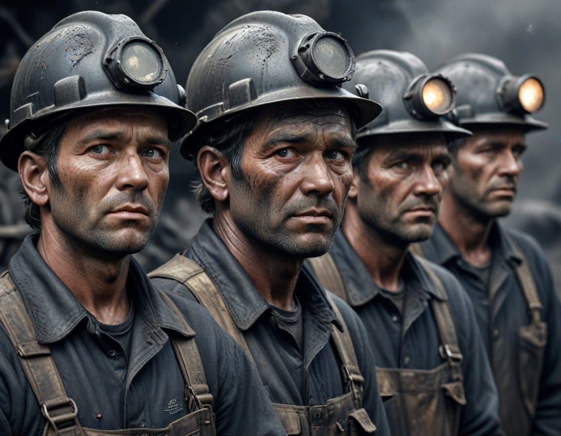 Coal Miners After Shift, Hyper-Realistic Portrait