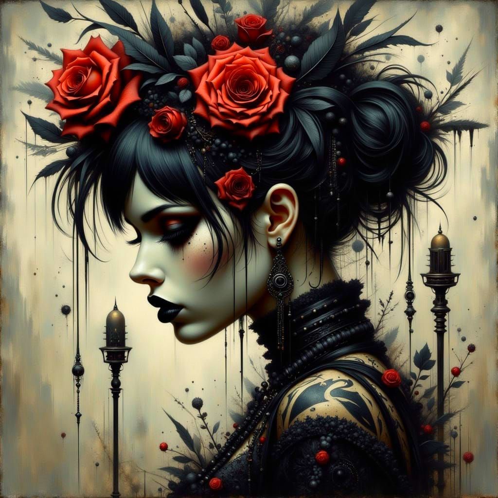 Dark Gothic Punk Woman in Tormented Despair