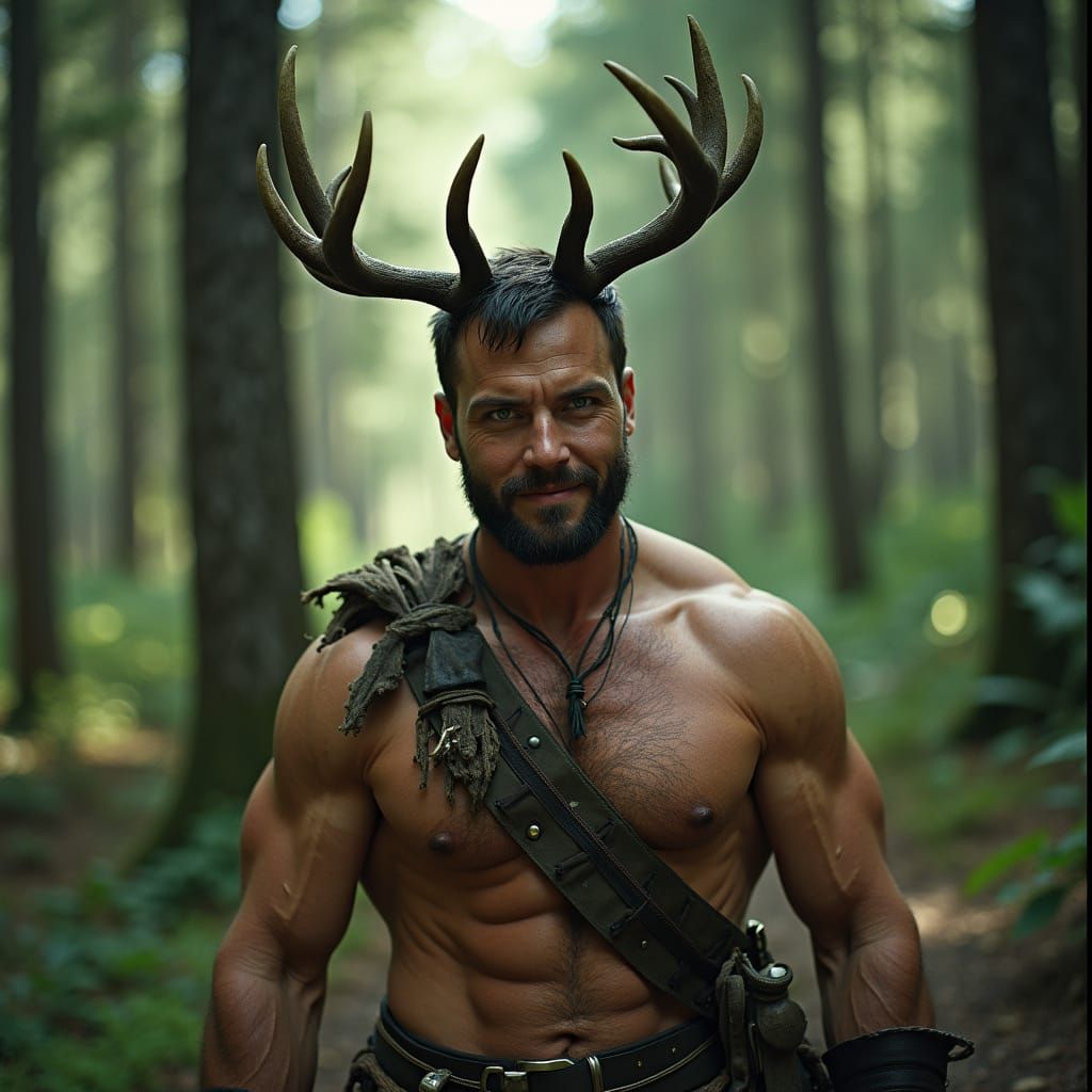 Cernunnos as Muscular Man in Forest, Cinematic Film Still