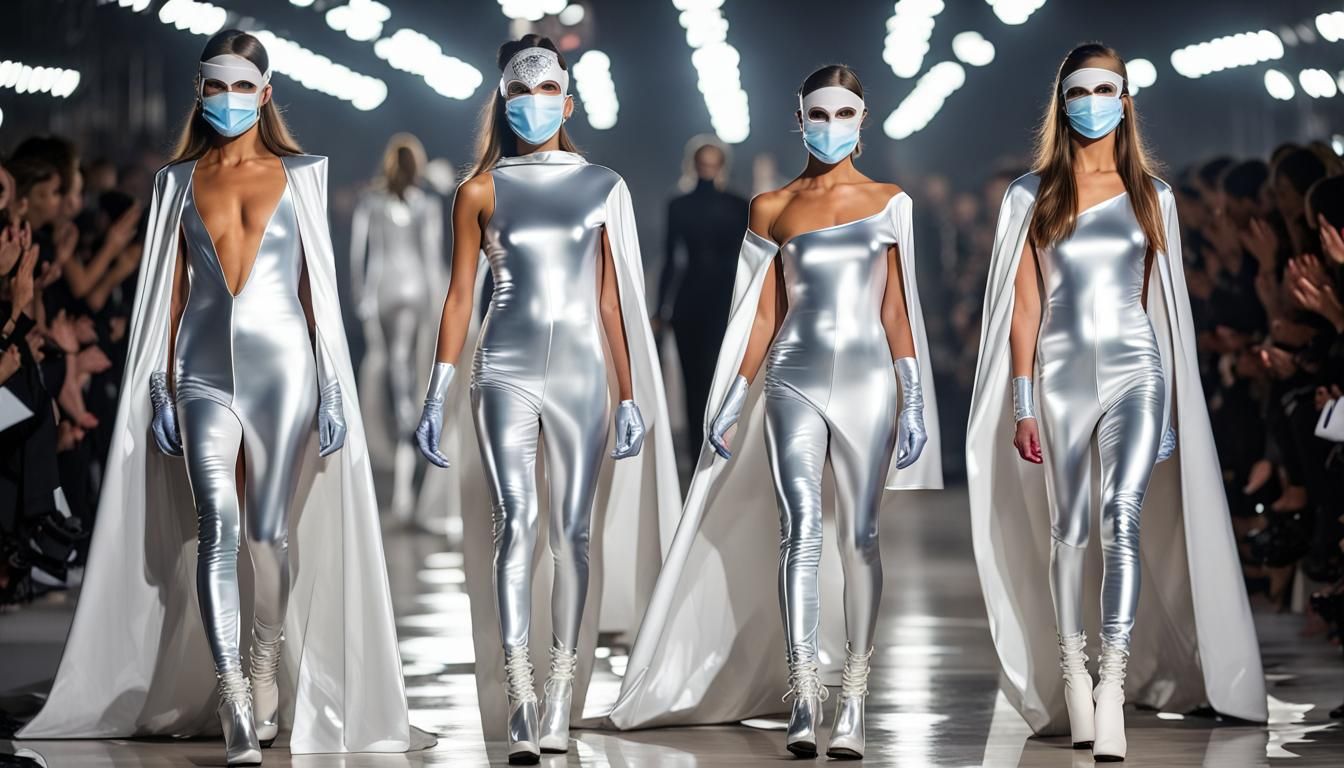 Models in Reflective Outfits on Runway