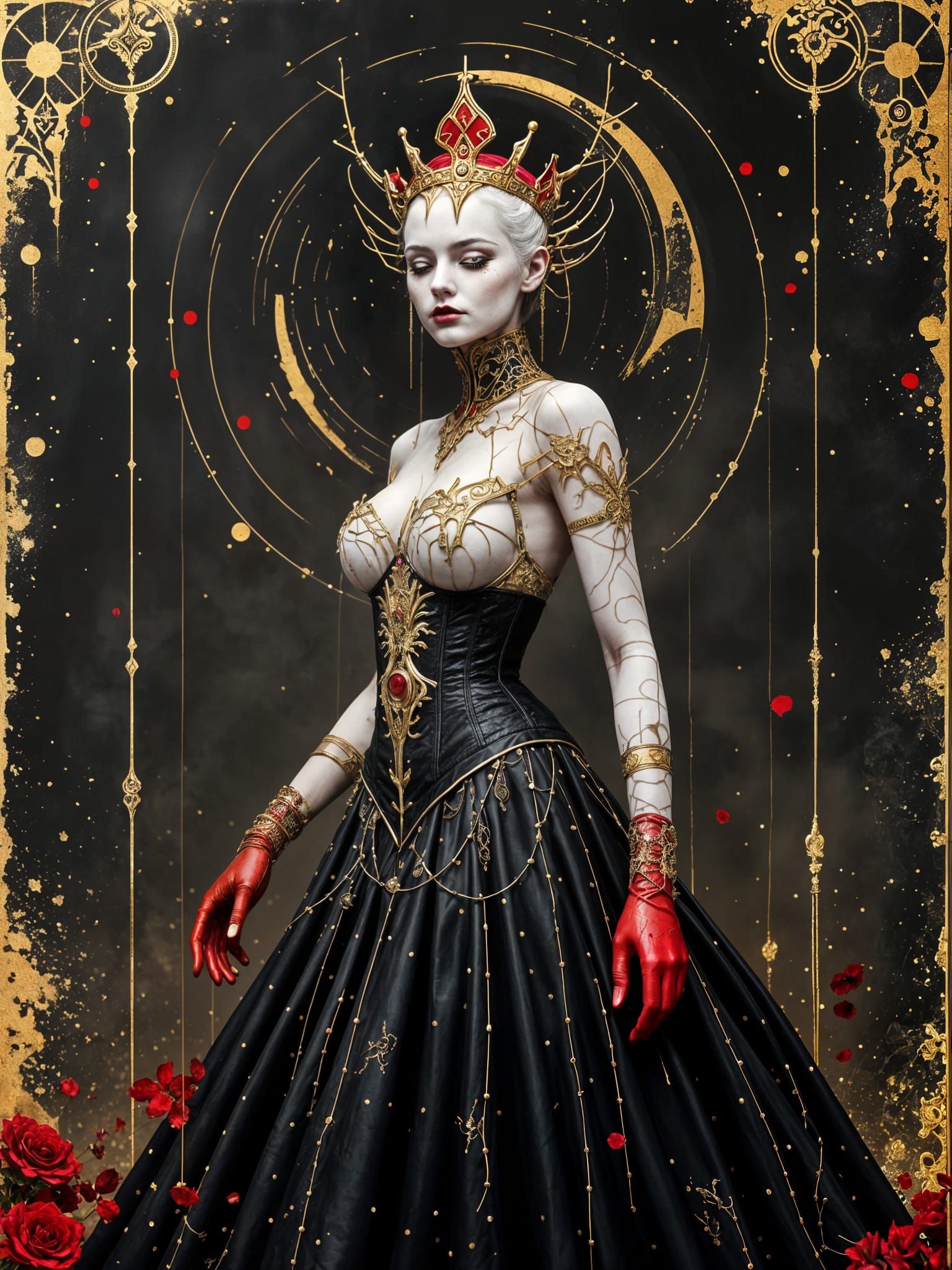 Dark Biomechanical Princess with Kintsugi Mask