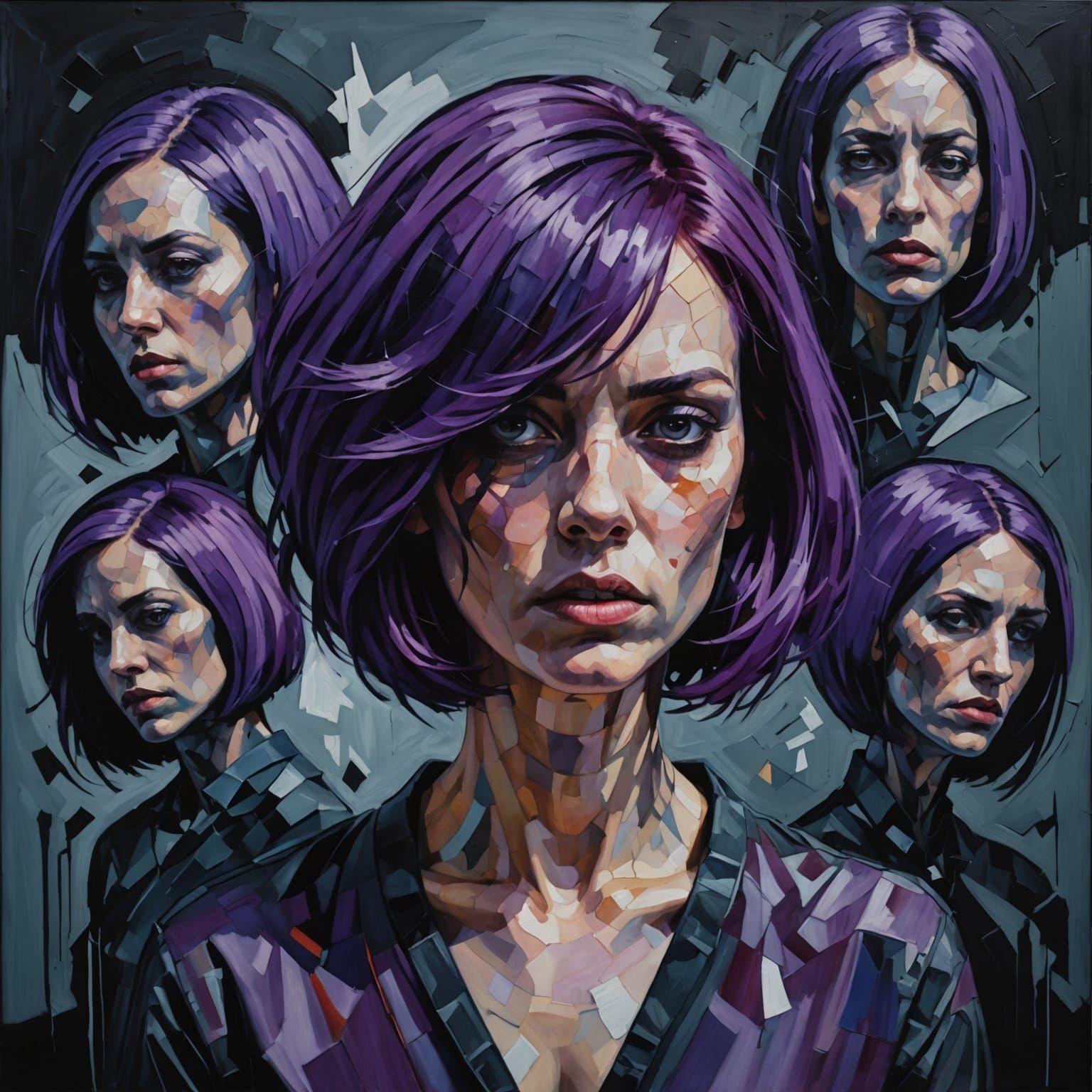 Fragmented Woman in Abstract Space Oil Painting