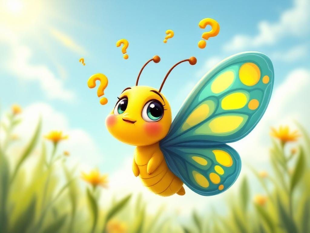 Confused Cartoon Butterfly in Summer Sunshine