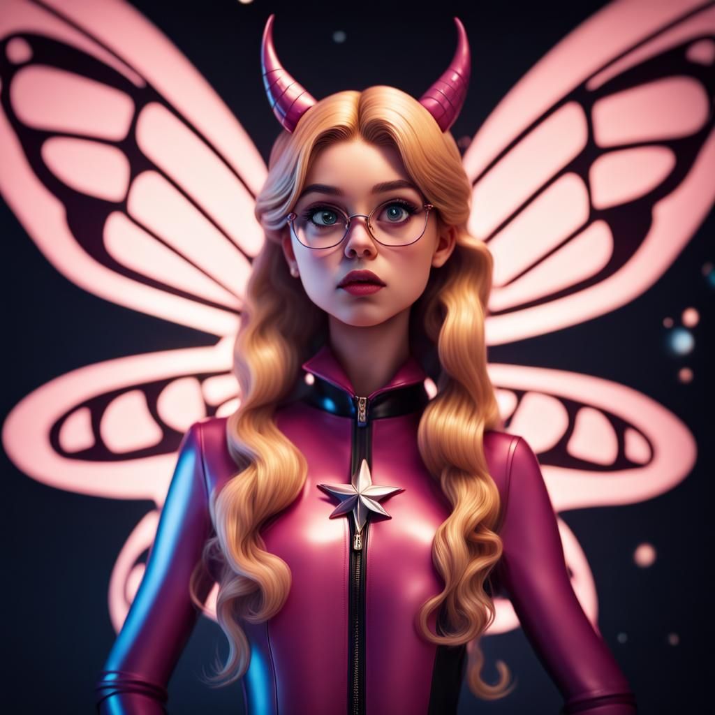 Hyperrealistic Star Butterfly in Latex, Detailed HDR