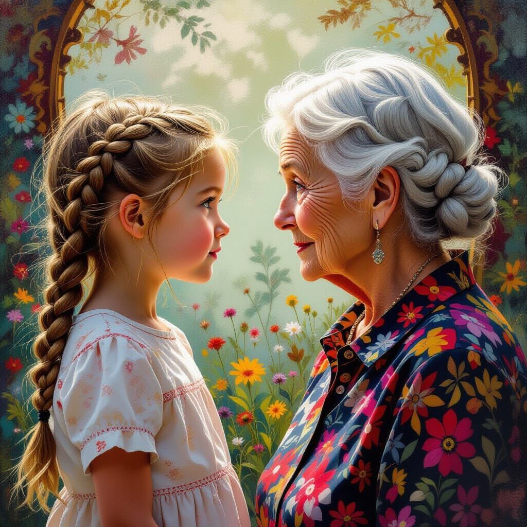 Girl Meets Great-Grandmother in Detailed Hyperrealistic Scen...
