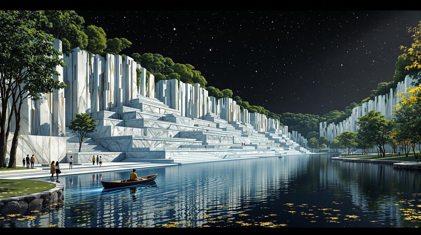 Klimt-Inspired Marble Quarry Sci-Fi Illustration