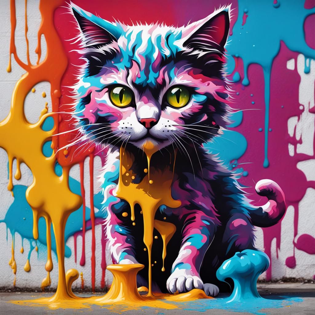 Colorful Graffiti Cat in Splash Art Style