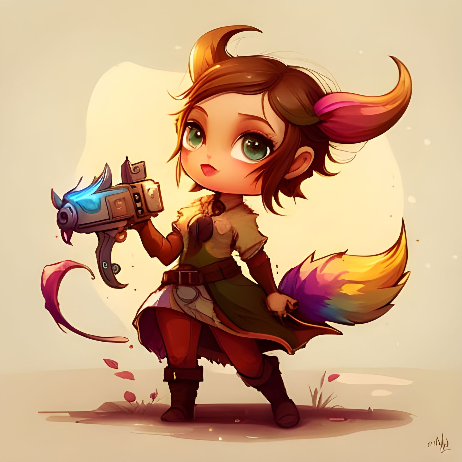 Detailed Chibi Anthro Cowgirl in Polychromatic Splash Art
