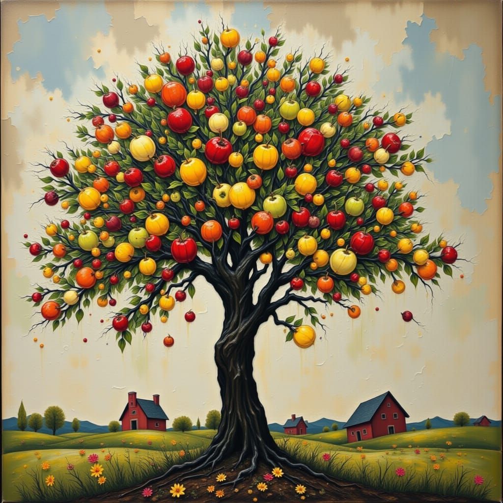 AI-Generated Fruit Tree with Floral Elements