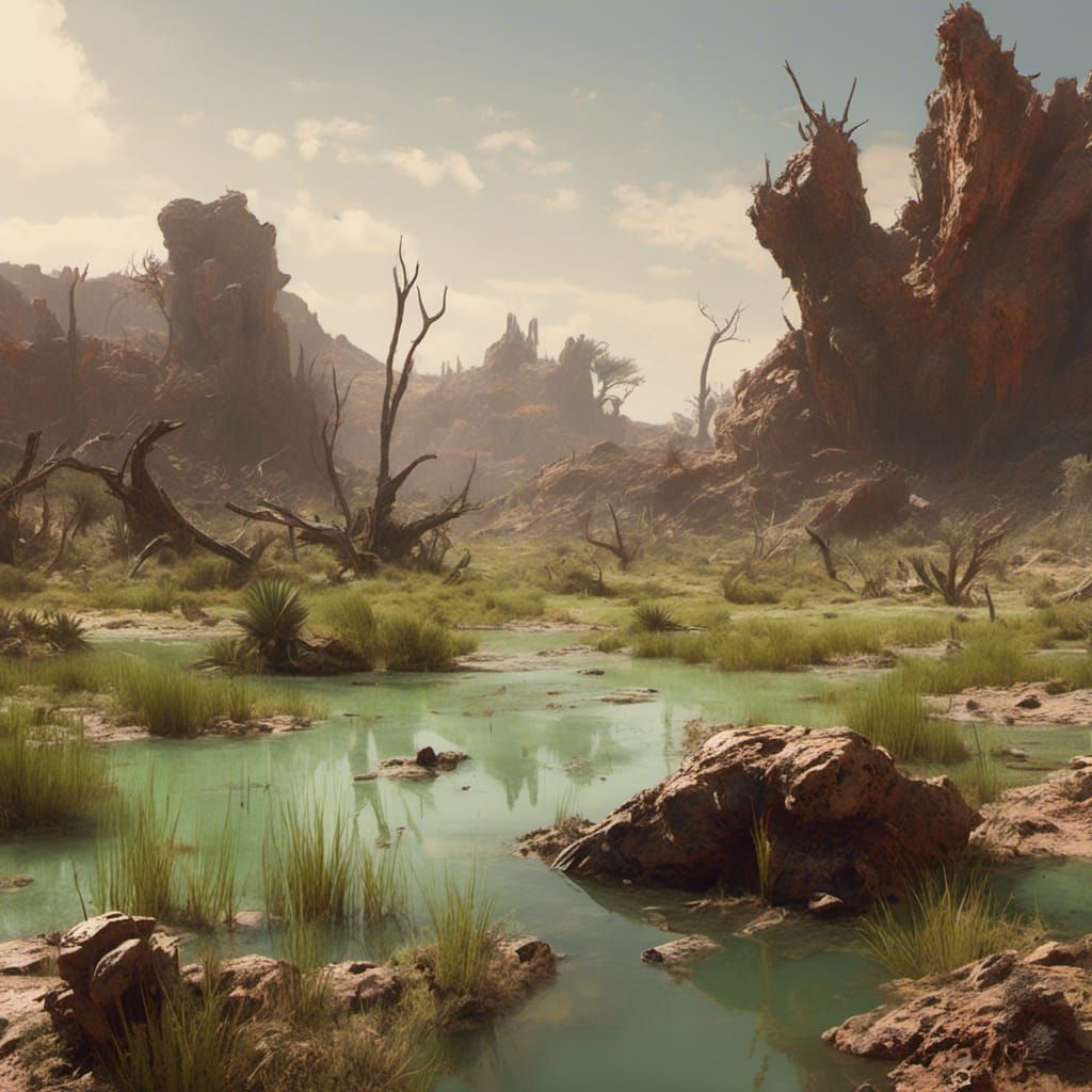 Hyperdetailed African Savannah Landscape in Triadic Colors